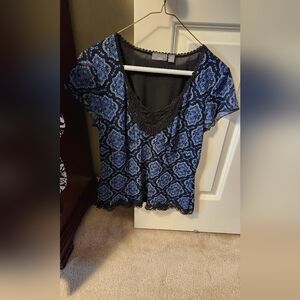 Apt. 9 Black and Blue Patterned Blouse